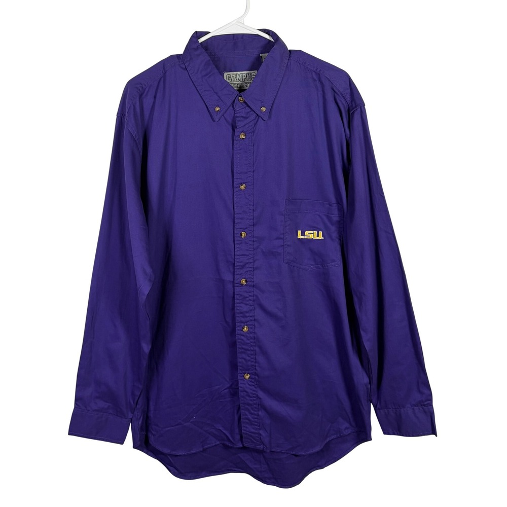 Campus Specialties LSU Tigers Mens Purple Button Down Shirt Medium NWT Cotton